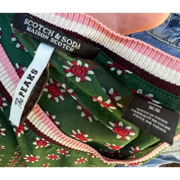 Scotch & Soda The Peaks Green Floral Napoleon Collar Blouse Shirt Size XS - Picture 2 of 8